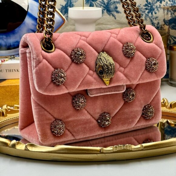 🆕 KURT GEIGER LONDON 🧿 NWOT Kensington Mini Embellished Velvet Crossbody, Pink - Picture 4 of 16